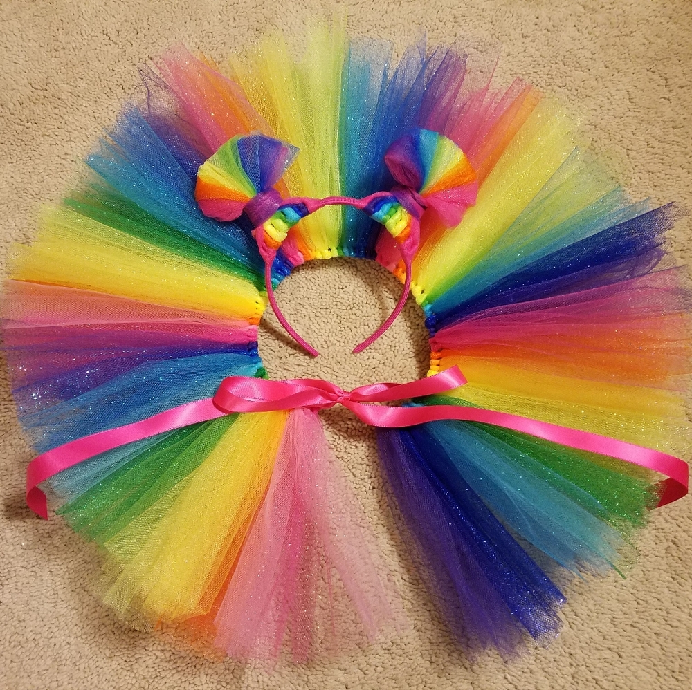 Rainbow tulle tutu with mouse ear headband